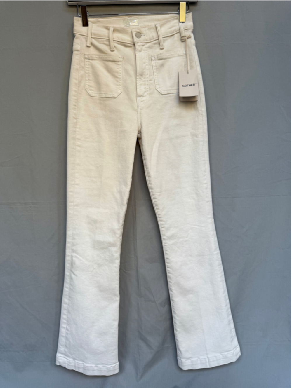 MOTHER The Hustler Patch Pocket Flood Jeans Cream Puffs Size 25 NWOT